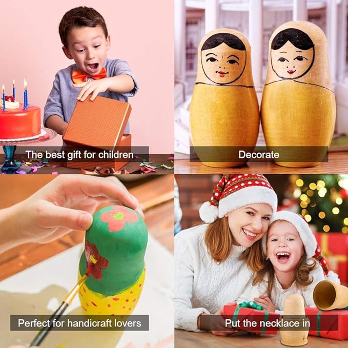 Koogel 6 Set Unpainted Nesting Dolls for Kids, Blank Nesting Dolls Wooden Matryoshka for Parent Child Activities Birthday Gift DIY Enthusiasts