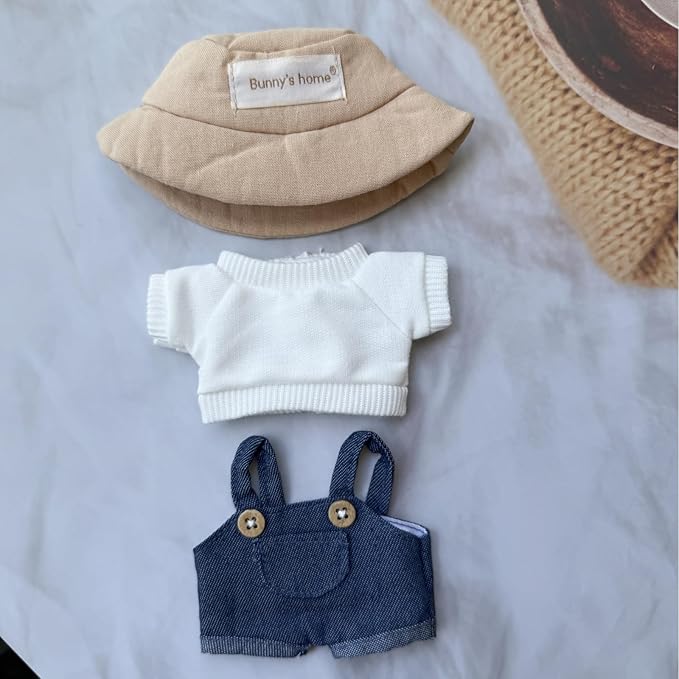 17cm Doll Clothes Outfit Set, 3 Pieces Dress Overalls Set for 6.7inch Doll Suit, Fashion Chic Hat & Clothes Accessories for 1st/2nd/3rd Gen Dolls Play & Display