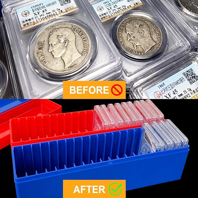MUDOR 4 Pack Coin Slab Storage Box, Plastic Case Compatible with 20 Slab PCCB PCGS Coin Holders, Olny Box (RED, 4)
