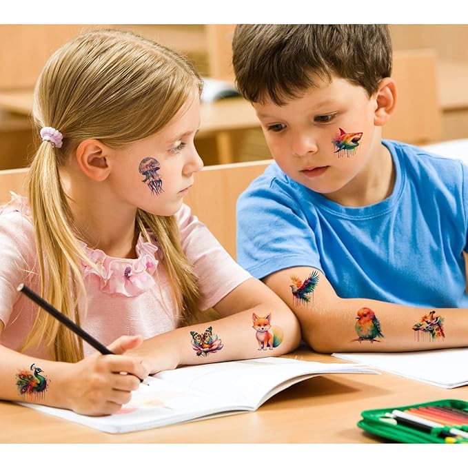 Watercolor Animals Temporary Tattoo for kids - 60 Styles Temporary for Girls Boy Body Arm Shoulder Tattoos Stickers, Birthday Party Decoration Supplies Gifts for Kids