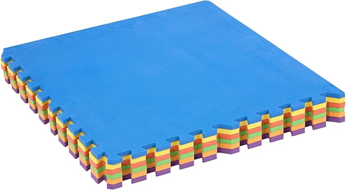 FlooringInc's Rainbow & Natural Harmony Playmat - Kid Safe Foam Floor Tiles with Removable Edges - 2'x2', 1/2" Thick (Rainbow, 6 Tile Pack)