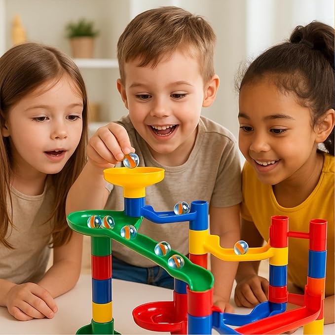 POPLAY 61PCS Marbles Games for Kids, with Gift Box for Marbles Run Games, Classroom Crafts Supplies Kit