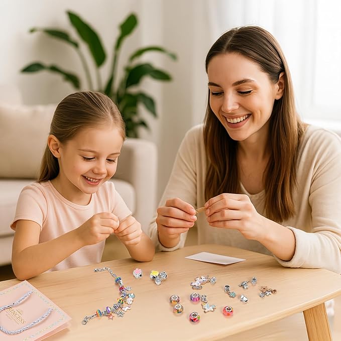Charm Bracelet Making Kit for Girls Ages 3-12 | 165 Pcs Jewelry Making Kit Supplies for Adults | DIY Jewelry Crafts with Nice Box | Unicorn Mermaid Themed Gift for Kids Birthday Christmas Party