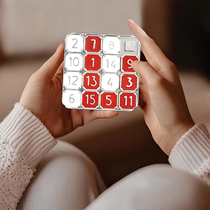 Slide Puzzle, Number Puzzle for Adult, Red and White Number Sliding Educational Learning Games