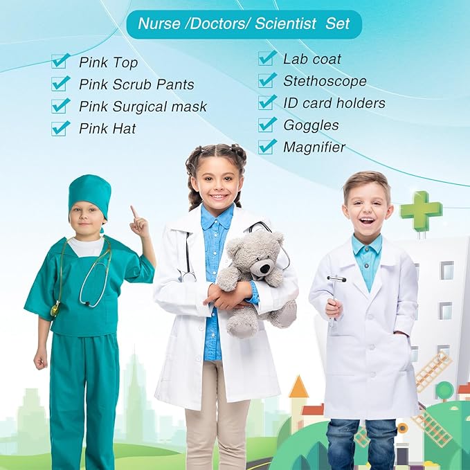 Vicenpal 10 Set Dress up Clothes for 3-8 Years Old Washable Construction Policeman Fireman Doctor Chef Gardener Explorer Scientist Soldier Astronaut Costumes for Boys and Girls Role Playing Activities