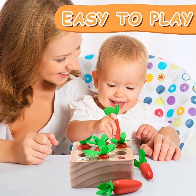 XPIY Montessori Toys for 1 Year Old, Carrots Harvest Wooden Baby Toys for 6-12 Months Educational Shape Sorting Matching Toys for Toddler Fine Motor Skill Development, Gift for Kids Birthday Easter