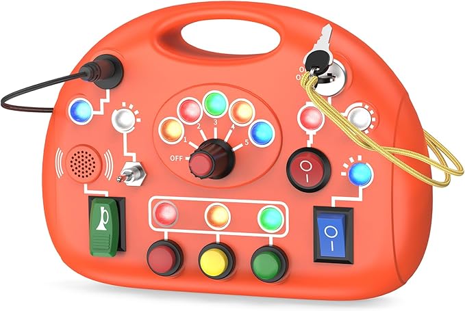 Montessori Busy Board for 1 Year Old, Busy Board with LED Light, Baby Sensory Board Toddler Travel Toys for Kids Preschool Learning Activities Boys & Girls Birthday (Orange)