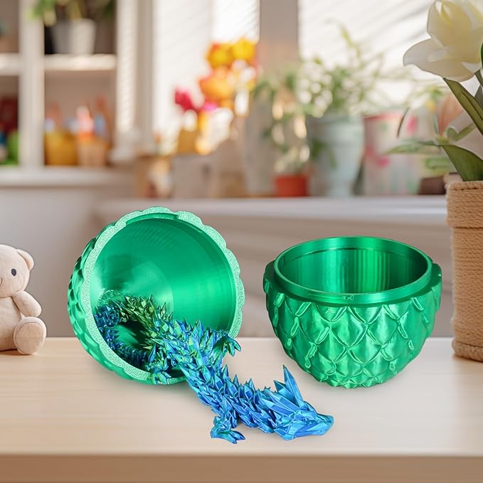 Small Dragon Eggs with Dragon Inside, 3D Printed Surprise Funny Gifts for Kids, Articulated Dragon Fidget Toys for Adults, Executive Desk Toys Office Room Décor (Christmas Green)