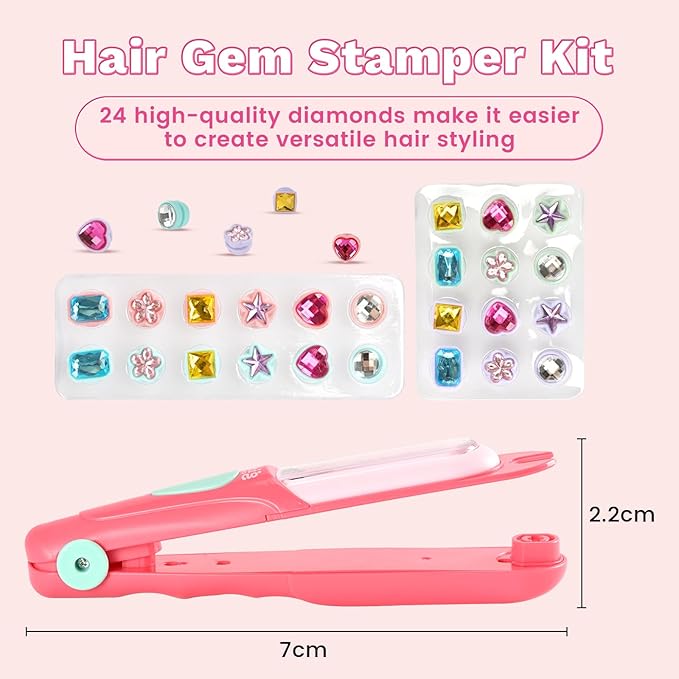 kidzkube Hair Gem Stamper Kit, Bling Hair Jewels for Girls Toys, Hair Styling Tool with Reusable Shining Diamonds, Birthday Gifts Toys for Girls Ages 3 4 5 6 8-12