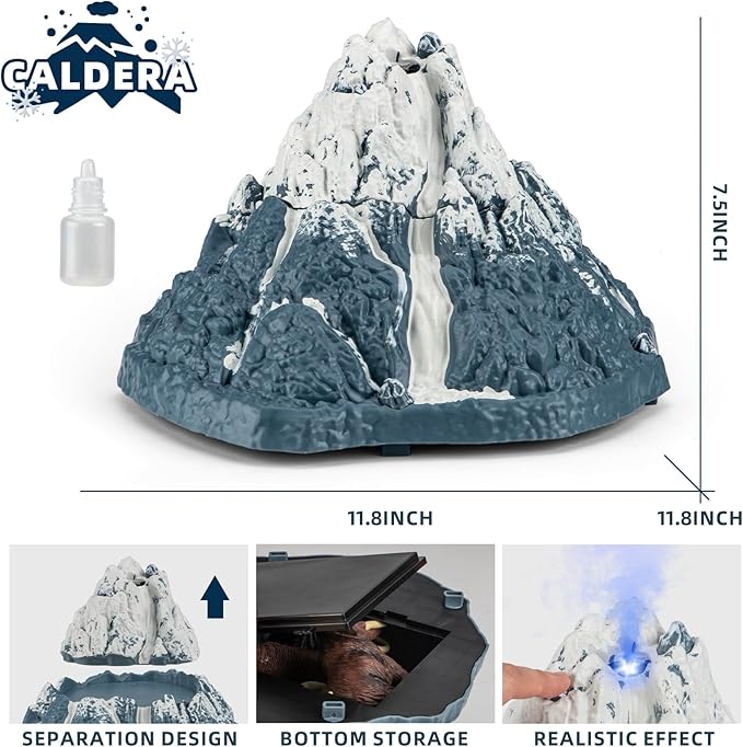 Prehistoric Animal Toys for Kids 3-5, Safari Animals Figurines and Snowy Volcano Toy Set with /Realistic Mammoth, Lion and Gorilla. Educational Gift 4-9.Gift for Toddlers Boys & Girls