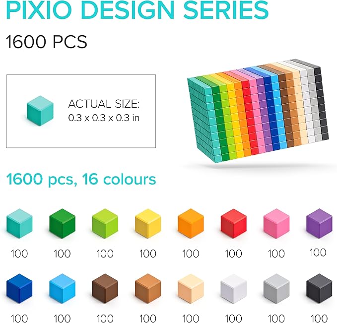PIXIO-1600pcs Magnetic Blocks - Pixel Art Building Toys - Open Ended Toys - Geek Gifts - Display Desk for Office for Adults - Tiny Toys Magnet Blocks