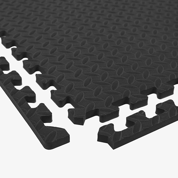 IncStores 1/2 Inch Thick Diamond Soft Foam Flooring Tiles | High-Density Interlocking Foam Tiles for Rugged Style in Your Home Gym, Playroom, and More | Black, 16 Tiles