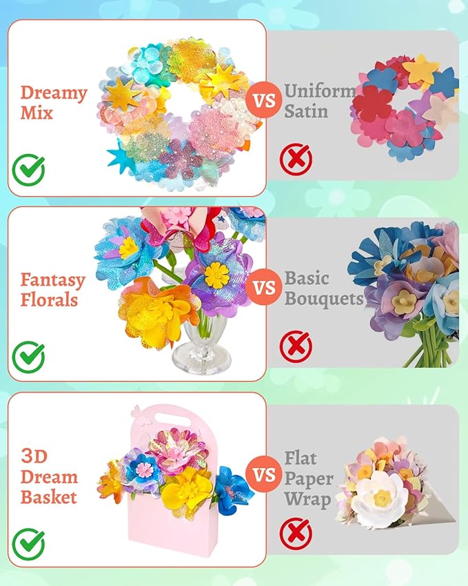 DIY Art Flower Toys Include Extra Accessories Set, Arts and Crafts Activity Kit for Kids, Flower Garden Building Toys for Girls, Birthday Gifts for 3 4 5 6 7 8 9 10 11 12 Year Old Girls(Green)
