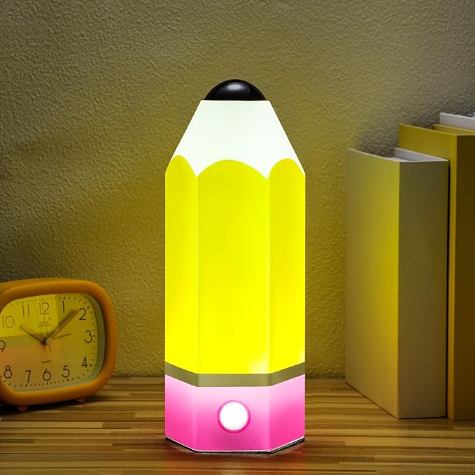 VIHOSE Classroom Pencil Lamp Glass LED Design Classroom Lamp for Teachers Students Gifts 11.4" Adjustable Multicolor Night Light Supplies for Christmas Holiday Gift Desk Home Bedroom Table Decoration