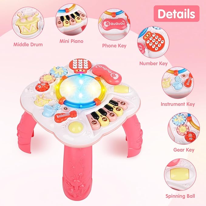 Baby Toy- Engaging Baby Activity Center for 6 12 18 Months Old- Safe, Sturdy, and Fun (11.8 x 11.8 x 12.2 inches), (Pink)