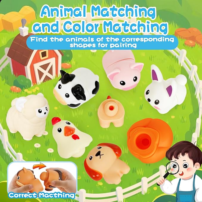 Toddler Toys,Montessori Preschool Learning Activities Animal Toy for Boys Girls,10 pcs Little People Animals Matching Games Fine Motor for Kids Ages 2-3