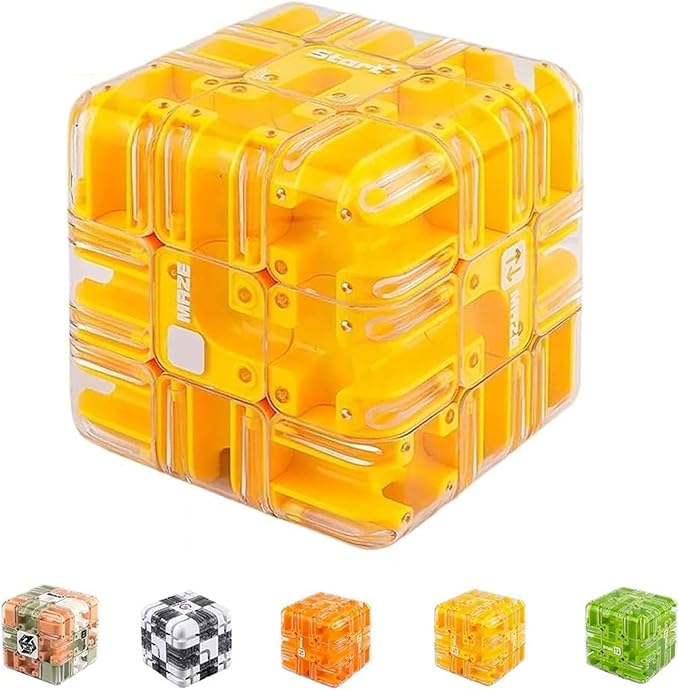 Large 3D Labyrinth Cube Puzzle, 3D Magic Cube Maze Ball Puzzle, Magic Cube Ball Dual-Use, Improve Spatial Recognition and Cultivate Logical Thinking for Adults Teens(Yellow)
