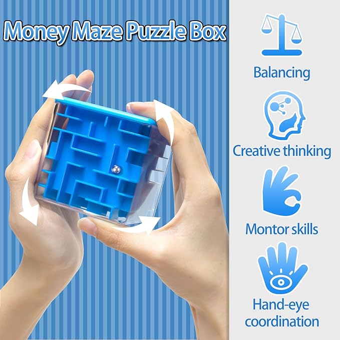 YongnKids 6-Piece Money Maze Plastic Puzzle Boxes, Portable 3D Brain Teasers Game, Educational Toy for Kids & Adults - Challenging Sphere Puzzle, Gifts for Game Lovers, Party Favors