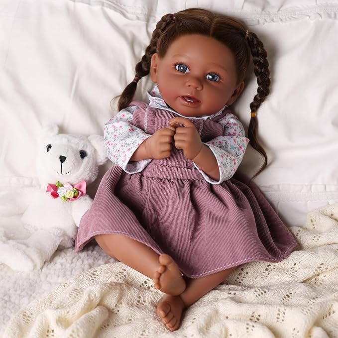 BABESIDE Reborn Baby Dolls Black, 20 Inch Realistic Black Girl Newborn Real Life Baby Girl Lifelike Dolls Soft Vinyl & Cloth Body with Feeding Kit Gift Box for Kids Ages 3+