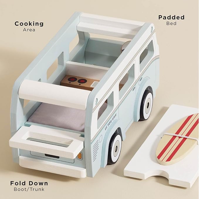 Le Toy Van - Wooden Holiday Campervan with Detachable Surfboard | Suitable for 3 Year Old +