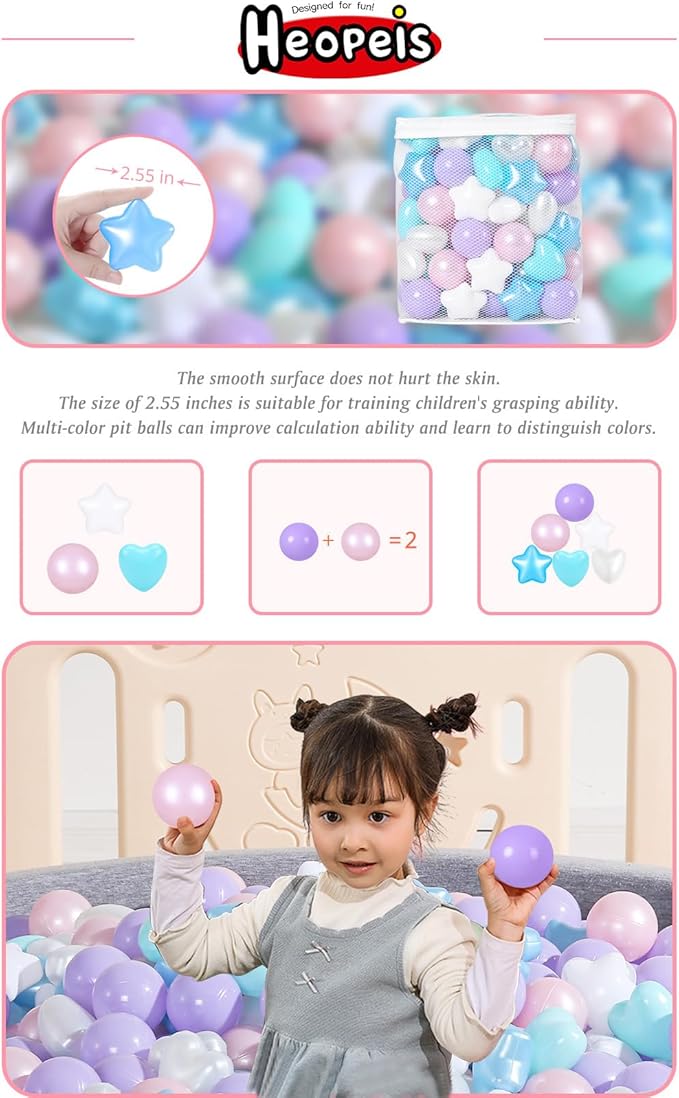 Ball Pit Balls Pack of 100 200 500 - Star and Round Set BPA Free Phthalate Free Non-Toxic Crush Proof Play Balls Soft Plastic Balls for Toddlers Baby Kids Birthday Pool Tent Party