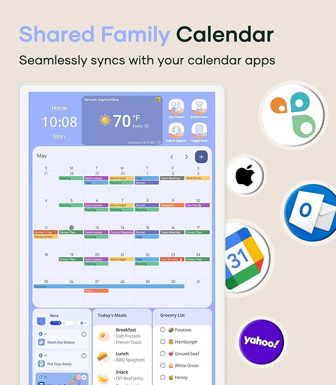 Cozyla Mate Digital Calendar+ 2: 32 Inch Wall Touch Screen Chore Chart Customize Dashboard Smart Electronic Calendar for Family Schedules Meal Planner Supports All Google Play Apps Wall Mount White