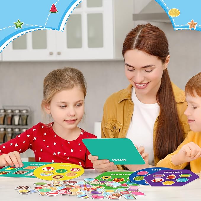 70 Pcs Shape Sorters for Toddlers Shape Puzzle and Matching Games Set with 10 Sorting Mats and 60 Everyday Objects Pieces for Kids Preschool Classroom Child Learning