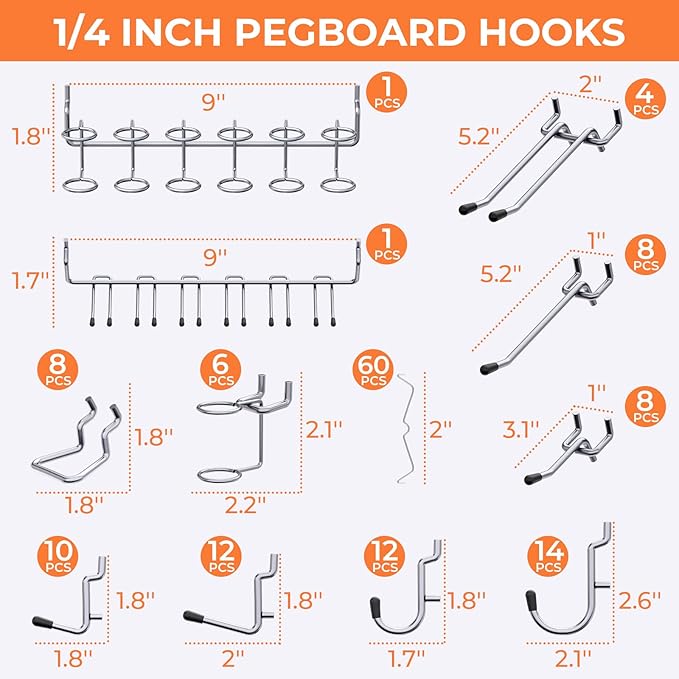 INCLY 90PCS Pegboard Wall Organizer, 6 Pack Metal Peg Board Panels with 1/4" Pegboard Hooks Accessories Kit, Black Peg Board for Walls Home, Garage Tool Storage, Workbench Organization