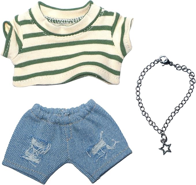 17cm Doll Clothes Jeans/Dress Accessories Premium Fashion Outfit Set for 17cm Dolls (NO Doll)(Colorful Shirt+Jeans/Dress)