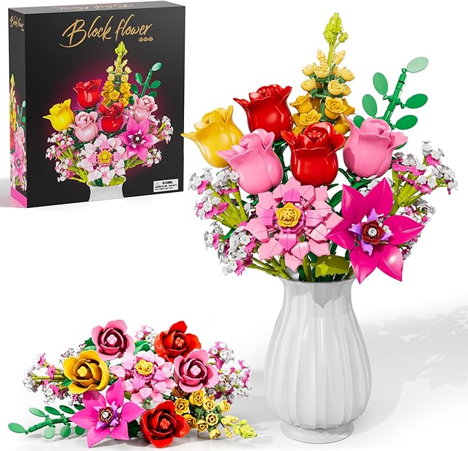 Utbttor Flowers Bouquet Building Set - Roses Flowers Set for Adults, 765 PCS Botanical Collection Building Block Toy, Home Decor Ornaments,Gifts for Anniversaries/Birthday, for Women and Kids 6+