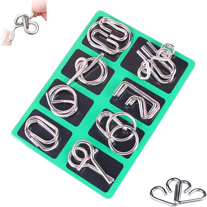 Reverse Thinking Puzzles, Metal Puzzle Ring, Educational Intellectual Toys IQ Toys, Metal Brain Teaser Puzzles, 2025 New IQ Test Brain Teaser Disentanglement Set (Green)