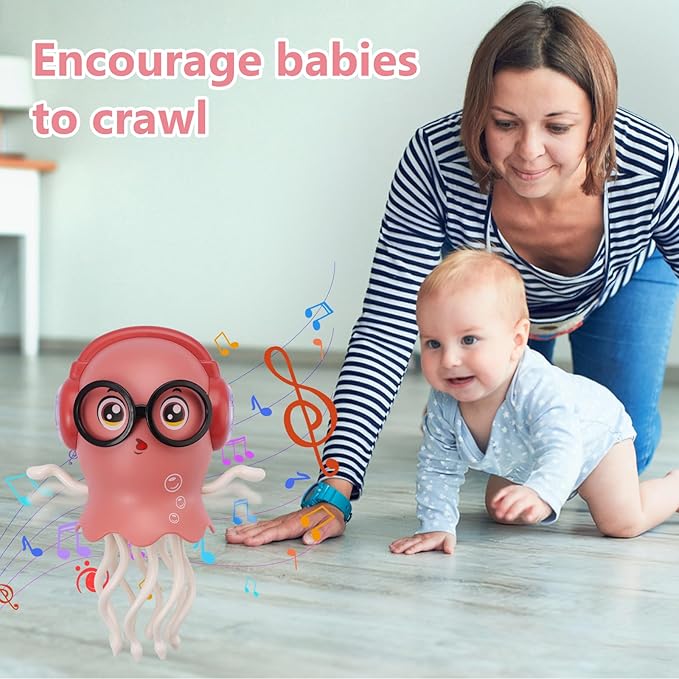Magic Dancing Octopus Toy with Music and LED Lights, Rechargeable Electric Crawling Jellyfish for Kids Age 3+, Smart Obstacle Avoidance Musical Toy, Birthday Gift for Boys and Girls (Pink)