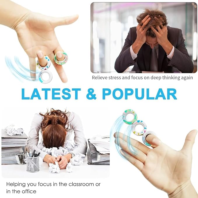 12Pcs Magnetic Rings Fidget Toys Spinner Set Halloween Party Favors,Finger Magnet Rings Endless Hours of Fun ADHD Stress Relief Fidget Spinner for Relieve Anxiety Birthday for Adults Teens Kids