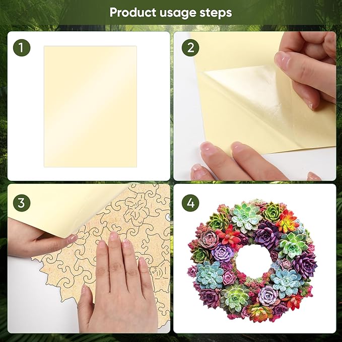 delobil Succulent Garland Wooden Puzzles for Adults, 200 Pieces Mandala Jigsaw Puzzles, Unique Shaped Medium Size Wood Puzzle Gift for Kids, Family Game 11.3'' x 10.5''