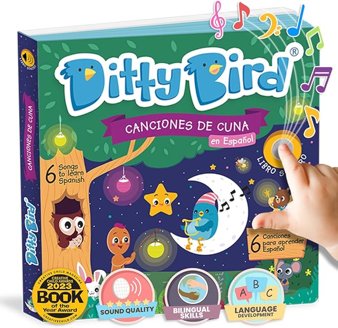 Ditty Bird Spanish Nursery Rhymes Book | Animal and Bedtime | Spanish Bilingual Musical Books for Toddler | Fun, Interactive Sound Books for Babies | Libro En Español para Bebés (Canciones de Cuna)