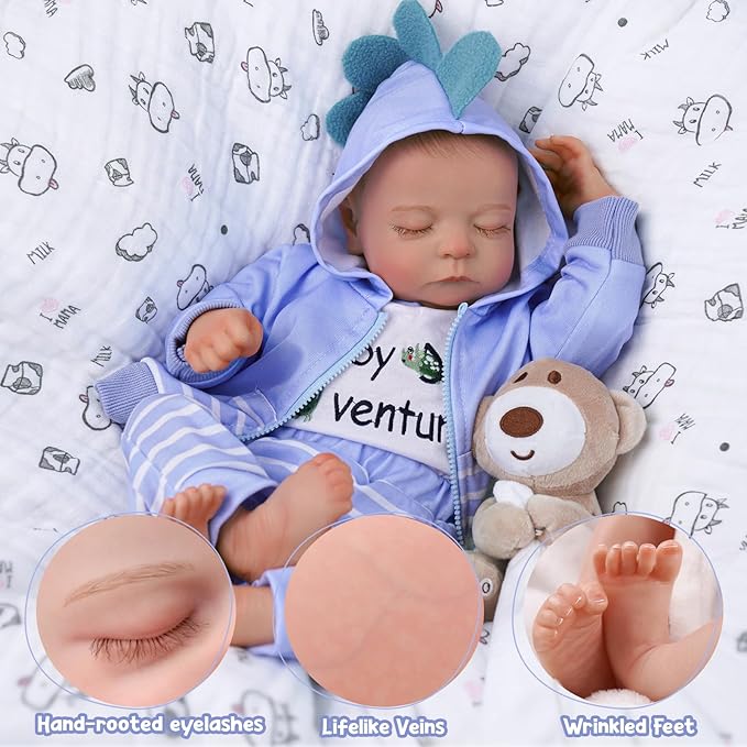 ADFO Reborn Baby Dolls Girl Realistic, 20 inch Lifelike Realistic Girl Newborn Real Life Baby Girl Dolls Soft Vinyl and Cloth Body with Clothes and Toy Gift for Kids Age 3+