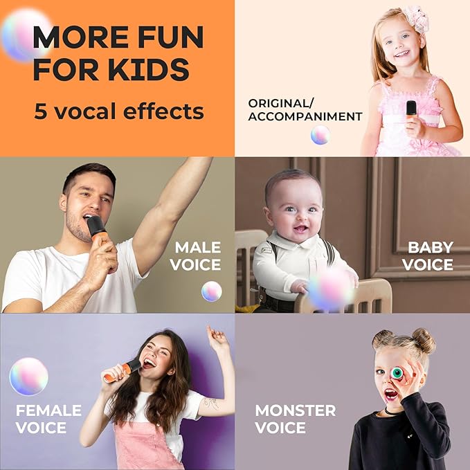 Mini Karaoke Machine for Kids Adults, Portable Bluetooth Speaker with 2 Wireless Microphones, Birthday Gifts Toys for Girls Boys Ages 3, 4, 5, 6, 7, 8, 9,10,11,12+ Years Old Toddler (Orange)