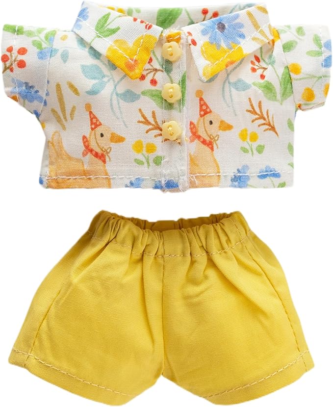 Clothes for Labubu(NO Doll), Shirt Set for Clothes 17cm Doll Accessories Suit, with Casual Design, Soft Knitted Premium Fabric for Dress Up, Play & Collector Display, Summer Yellow
