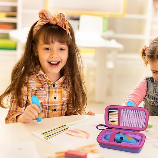 co2CREA Hard Case for 3Doodler Start+ Essentials (2024) 3D Pen Set - Storage Organizer with Custom Slots for Art Activity Set, Printing Filament Refill and USB Charger, Purple Case + Rose Red Zipper