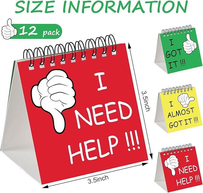 Harloon 12 Pcs I Need Help Mini Flip Chart Signs Self Assessment Cards Behavior Management Classroom Tools for Kids Teachers Classroom School Behavior Educational and Learning Activities Supplies