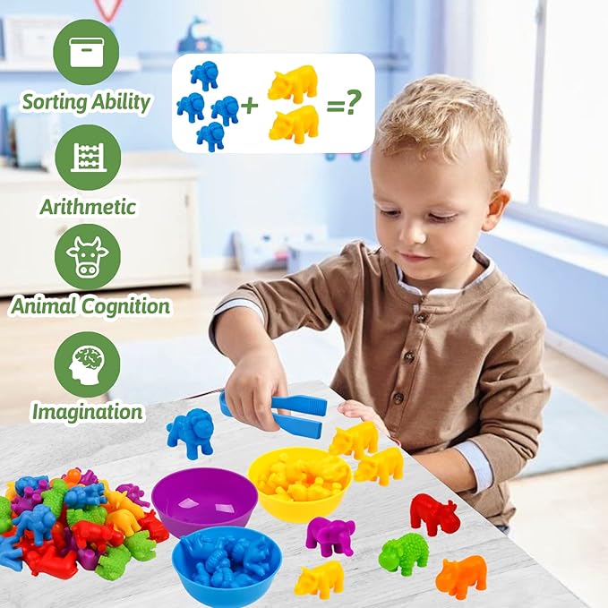 Counting Animals Toy Matching Games with Sorting Bowls Sorting Toys for Toddlers Preschool Learning Activities for Math Color Sensory Montessori Fine Motor Skills Toys for 3 4 5 Years Old Boys Girls