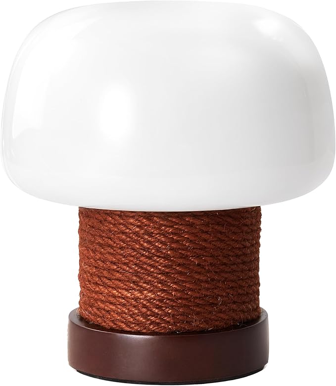 Small Table Lamp for Bedroom-Wooden Base Mushroom Table Lamps,Milky White Glass Shade,Three Adjustable Color Temperatures Modern Cute Unique Side Table and Desk Lighting(H 7.4 in)