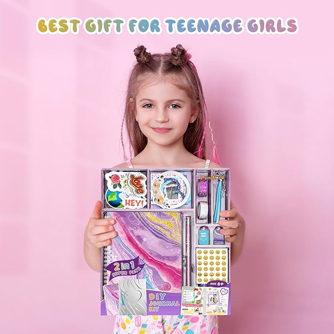 PERRYHOME 2-Pack DIY Journal Kit for Girls - 200+Pcs Journal Set for Tween & Teen Girls, Journaling Art & Crafts Kits, Ideal Gifts for 8 9 10 11 12 13 14 Year Old Girl, Scrapbook & Diary Supplies Set