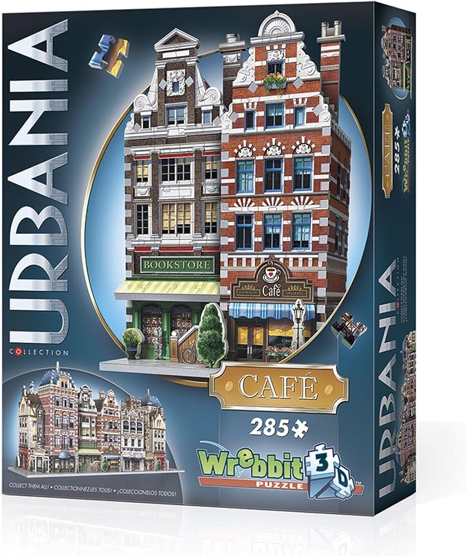 Wrebbit3D Café 3D Puzzle | Urbania Collection | 285 Jigsaw Puzzle Pieces | Charming and Unique Streetscape of a Small Town