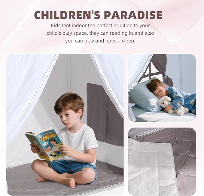 Kids Teepee Play Tents Indoor Outdoor Toddler Tent Kids Playhouse Tent LargeCastle(Grey)