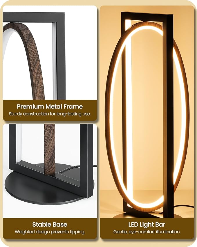Modern LED Table Lamp, Dimmable Minimalist Bedside Lamp, 3 Color Temperatures, Angle Adjustable, Cute Desk Lamp, Nightstand Lamp for Living Room, Bedroom, Office, Black and Walnut K62TL05