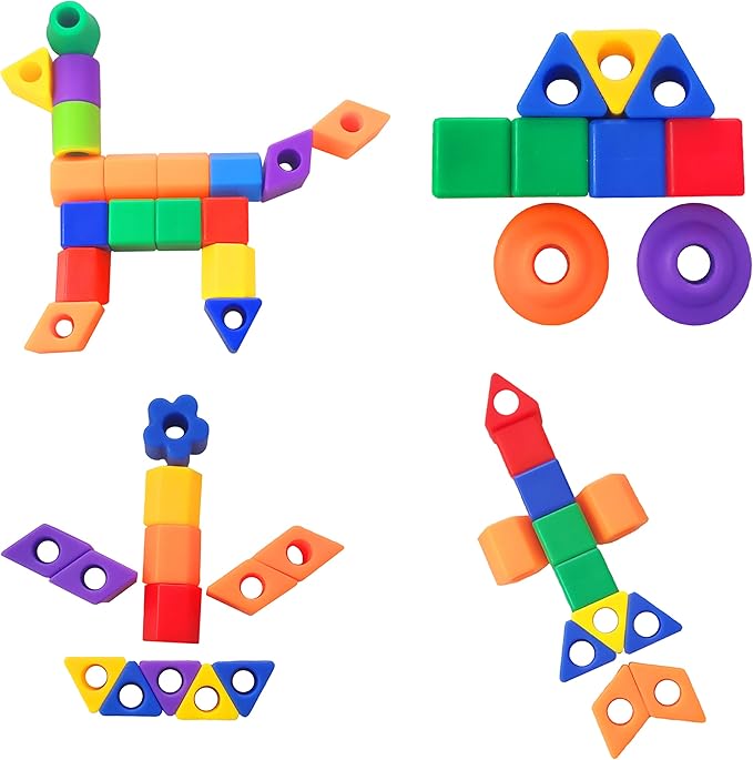 Plastic Lacing Beads for Kids with Fun Shapes, Long String, and Brilliant Colors, Educational Occupational Therapy Toys-Fine Motor Toys，Montessori Toy for 3 Year Old and Above（70 pcs）