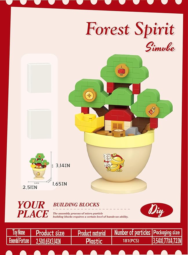 Emerald Fortune Mini Bonsai Tree Micro Building Set Building Toy Plant Cherry Tree Flower Collection Decor for Home Desk Greenery Decoration Building Blocks DIY Creative Gifts