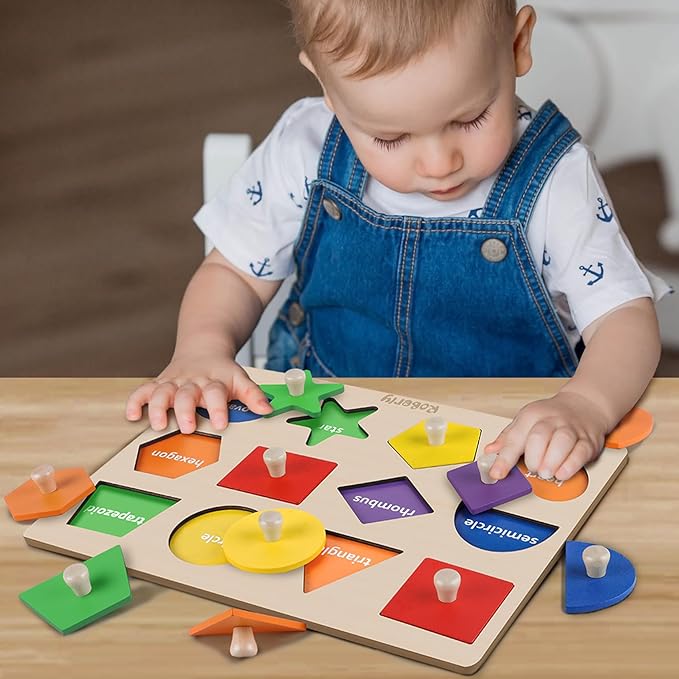Roberly Shape Wooden Puzzles for Toddlers, Toys Peg Puzzle Geometric Color Matching Board for Girls Boys 36 Months Preschool Learning Educational Toys Birthday Gifts