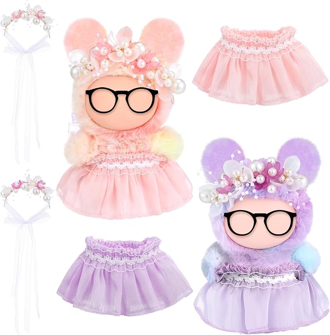 2 Pcs 17 cm Doll Clothes, Cute Exquisite Pink and Purple 6.7 Inches Gauze Skirt with Pearl Accessory Set for Doll Dress up (Excluding Dolls)